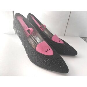 Summit Hill women's Vintage Black Beaded Pointed‎ Toe Heels Party Shoes size 8